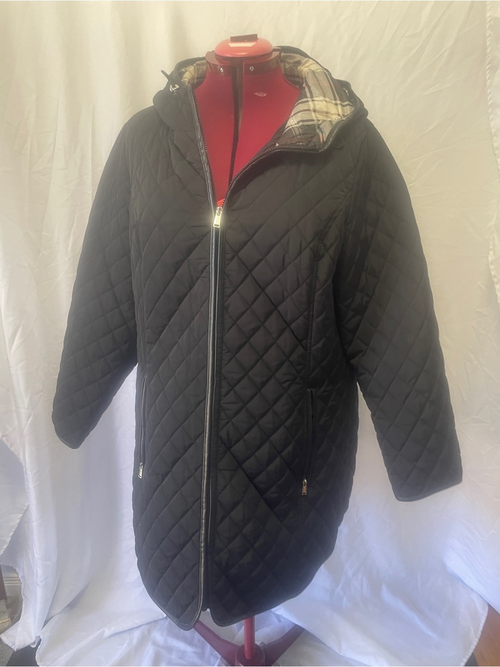 London Fog Black Quilted Hooded Puffer Coat